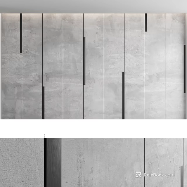 Modern Minimalist Background Wall With Gray Concrete Panels And Vertical Black Lines 3d model 