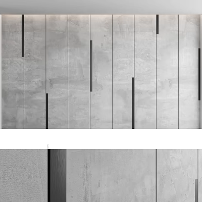Modern Minimalist Background Wall With Gray Concrete Panels And Vertical Black Lines 3d model