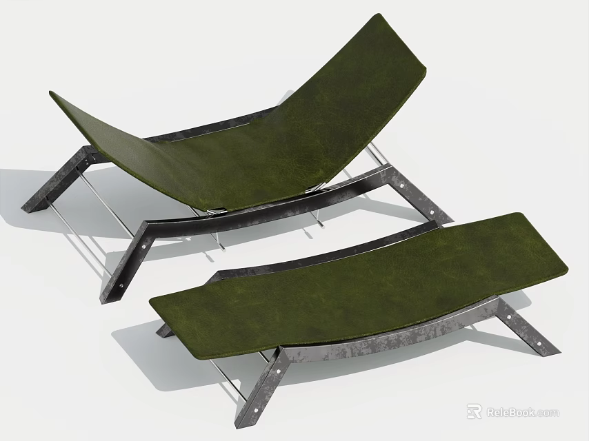 Green Outdoor Lounge Chair With Metal Frame And Comfortable Fabric Seat 3d model 