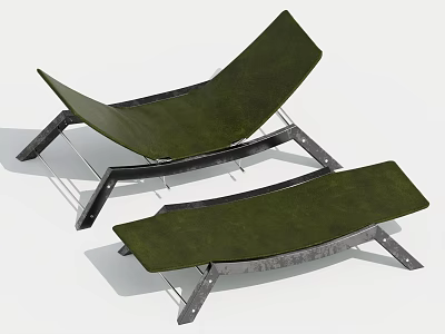 Green Outdoor Lounge Chair With Metal Frame And Comfortable Fabric Seat 3d model