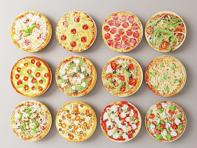 Assorted Pizza Varieties Displayed With Different Toppings And Fresh Ingredients 3d model