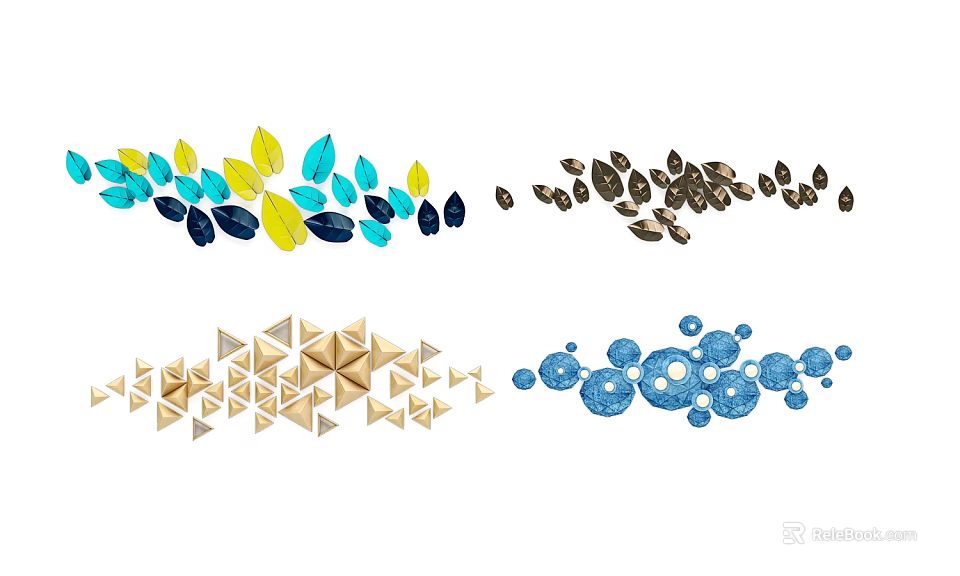 Colorful Wall Decor Featuring Leaf Geometric And Circular Design Elements 3d model