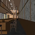 Restaurant Interior Design With Orange Walls Spiral Staircase Wooden Bar Stools And Patterned Partitions