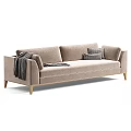 Light Brown And Light Gray Upholstered Sofas With Throw Pillows Blanket And Golden Legs 3d model