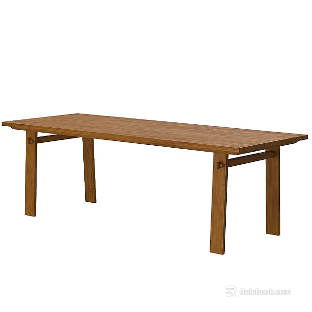 Solid Wood Rectangular Dining Table With Natural Finish And Sturdy Support Legs 3d model
