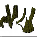 Green Moss Covered Plant Branches With Irregular Shapes And Natural Texture