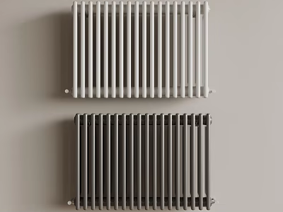 Modern White and Black Vertical Radiators Mounted on Beige Wall Interior 3d model