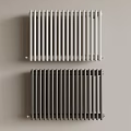 Modern White and Black Vertical Radiators Mounted on Beige Wall Interior 3d model