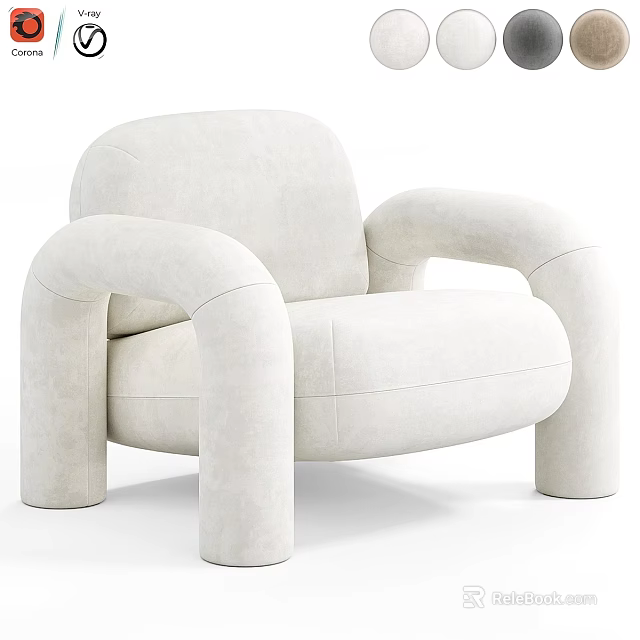 Cream Colored Upholstered Accent Chair With Modern Minimalist Design And Wide Armrests 3d model 