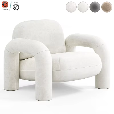 Cream Colored Upholstered Accent Chair With Modern Minimalist Design And Wide Armrests 3d model