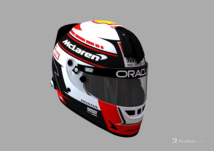 McLaren ORACLE Racing Helmet With Red White Black Design And Logos Visor Shell 3d model 