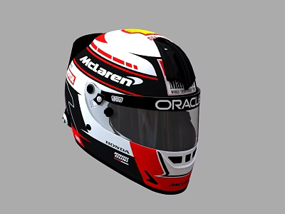 McLaren ORACLE Racing Helmet With Red White Black Design And Logos Visor Shell 3d model
