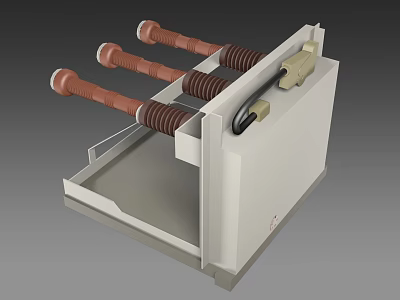 Industrial High Voltage Switchgear Equipment With Three Brown Insulators White Metal Enclosure And Black Handle 3d model