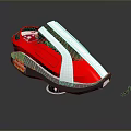 Futuristic Red And White Compact Vehicle With Streamlined Design And Transparent Windows