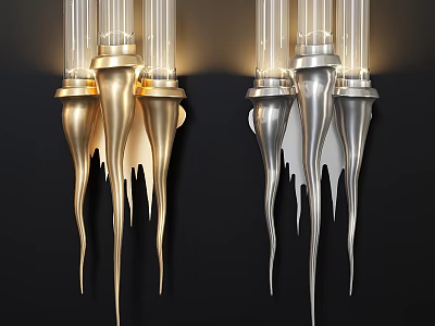 Gold and Silver Wall Lamps With Unique Spike Design And Glass Tubes 3d model