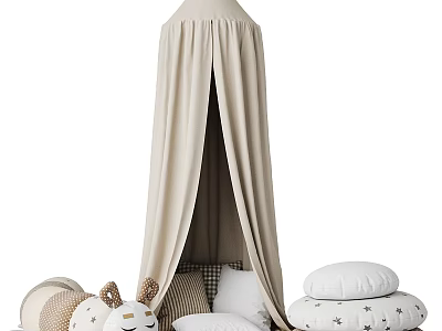 Comfortable Modern Fabric Sofa Set With Soft Pillows And Beige Canopy Design 3d model