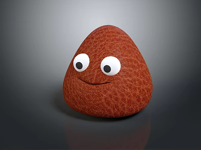 Brown Pebble Shaped Decorative Ornament Set With Textured Surface Big Eyes And Smiling Face 3d model