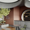 Modern Bar Interior With Green Plant Tables Chairs And Large Windows 3d model