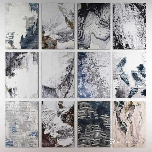 Modern Square Rugs with Abstract Ink Inspired Textured Artistic Patterns 3d model