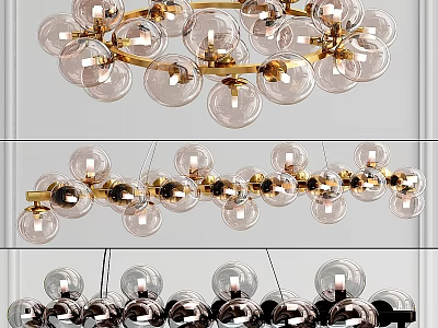 Modern Glass Globe Chandelier with Gold Metal Frame and Transparent Shades for Home Decor 3d model