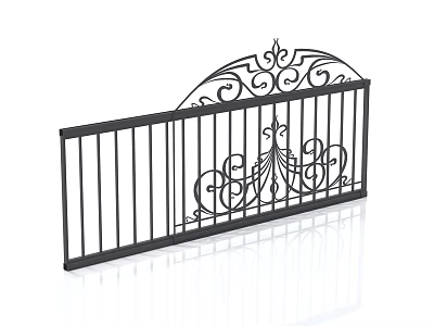 Black Wrought Iron Fence With Intricate Scrollwork And Arched Decorative Top 3d model