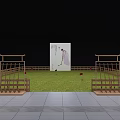 Scenic Outdoor Playground Equipment With Wooden Frames Fence Grass Area And Red Markers