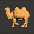Shiny Golden Standing Camel Figurine With Intricate Carved Patterns On Reflective Base