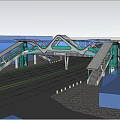 Modern Illuminated Bridge Night Scene With Vehicles Pedestrians Green Plants And Aurora