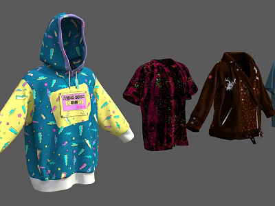 Colorful Children's Clothes With Cartoon Patterns Hoodie Short Sleeve And Jacket 3d model