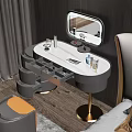 Elegant Modern Dressing Table with Round Mirror and Open Storage Drawers