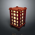 Traditional Red Wooden Lantern With Lattice Panels And Square Top