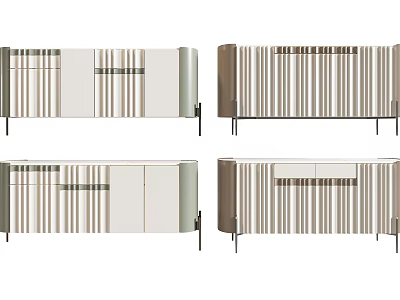 Modern Decorative Cabinets with Striped Patterns in Beige Grey Brown Tones and Metal Legs 3d model