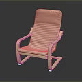 Modern Minimalist Beige Striped Armchair With Wooden Armrests And Legs Design
