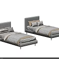 Modern Single Bed Design With Upholstered Headboard Light Gray Frame And Patterned Sheets Decorative Pillows 3d model