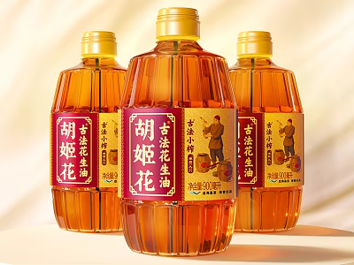 Three Hu Jihua Ancient Method Peanut Oil Bottles With Traditional Design 3d model