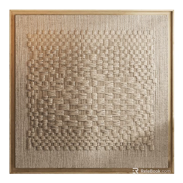 Abstract Painting with Intricate Weave Texture in Golden Square Frame 3d model 