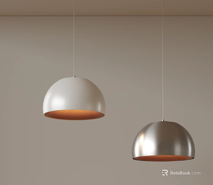 Modern Dome Shaped Pendant Lights In White And Silver With Warm Glow Hanging From Ceiling 3d model 