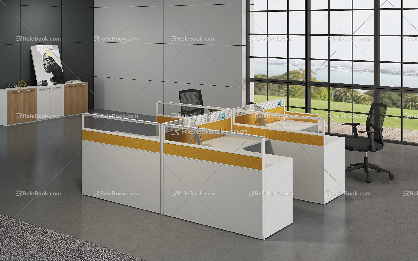 Open Office Area Desk Workstation Staff Office with Bed Workstation Financial Office Office Staff Office Screen Workstation Screen 3d model