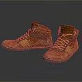 Stylish Brown and Orange High Top Shoes with Patterned Upper and Laces 3d model