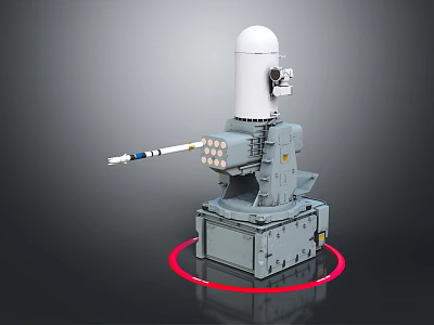 Weapon System Featuring White Cylindrical Component Gun Barrel And Red Circular Ring On Square Base 3d model
