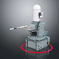 Weapon System Featuring White Cylindrical Component Gun Barrel And Red Circular Ring On Square Base