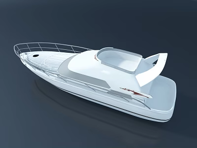 White Wooden Boat With Sleek Modern Design Metal Railing And Open Cockpit Showcase 3d model