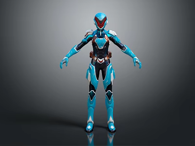 Futuristic Blue And Black Armored Character With Red Accents And Sleek Design 3d model