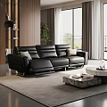 Modern Living Room Sofa And Coffee Table Set With Cushions And Plants