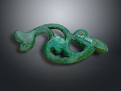 Ancient Bronze Clothing Accessory with Green Patina Dragon Snake Shape and Intricate Carved Patterns 3d model