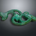 Ancient Bronze Clothing Accessory with Green Patina Dragon Snake Shape and Intricate Carved Patterns