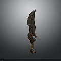 3D Rendered Decorative Weapon With Intricate Metal Blade And Wooden Handle Design
