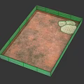 Green Bordered Rectangular Enclosure With Brown Ground And Top Right White Objects