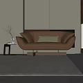 Modern Single Sofa with Green Cushion Side Table Vase Twigs Floor Lamp and Light Rug