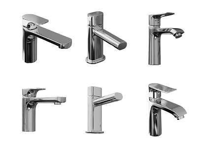 Modern Six Different Designed Faucets Featuring Sleek Stainless Steel Finish And Various Styles 3d model